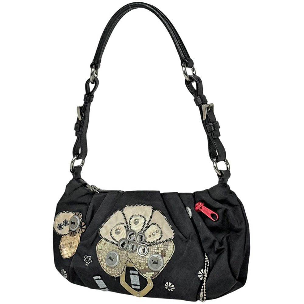 Prada Plate Shoulder Bag Patchwork Handbag Nero Black